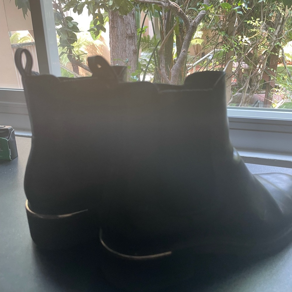 ZARA black ankle boots, gold trim, size 8